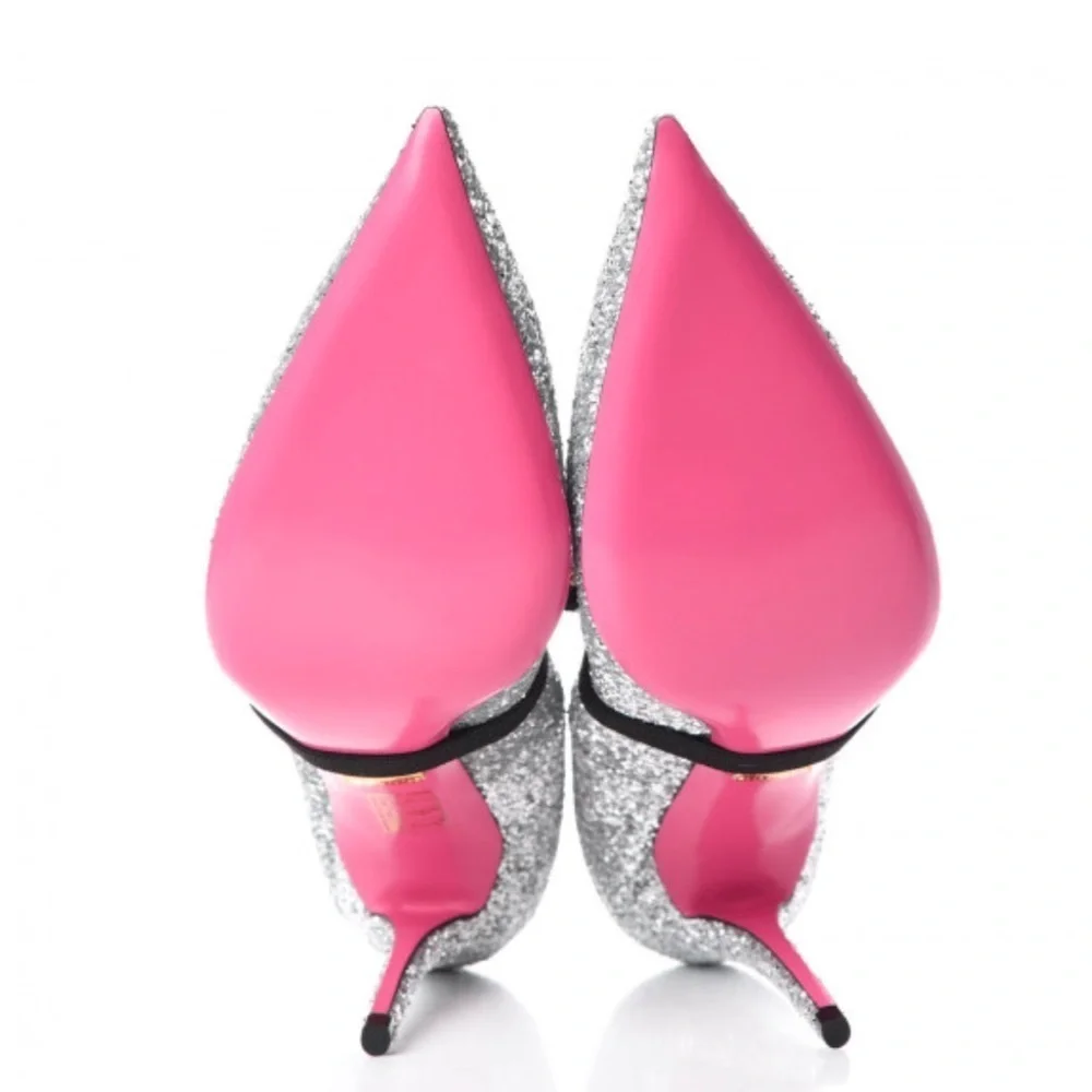 Gucci Argento silver glitter pumps with removable heart crystal detail - Picture 5 of 12